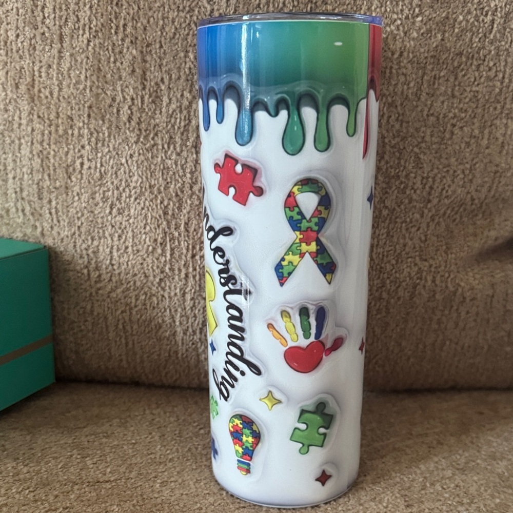 Hand Crafted Autism Awareness Puzzle Tumbler - Picture 3 of 6